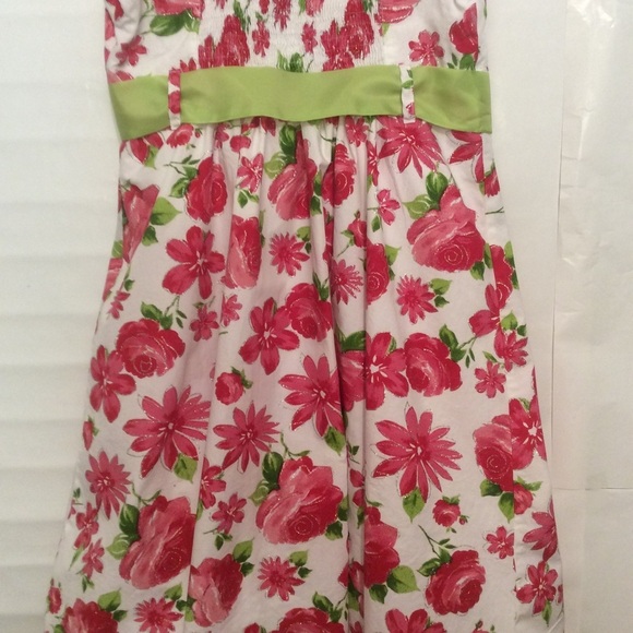 Bonnie Jean Fit and Flare Floral T-Strap Sundress Pink Green White Flowers 14 - Picture 8 of 8